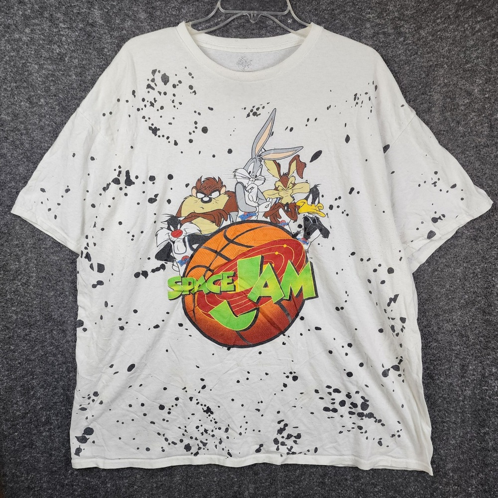 Space Jam Graphic T-Shirt Mens XXL White Looney Tunes Paint Splatter Tune Squad